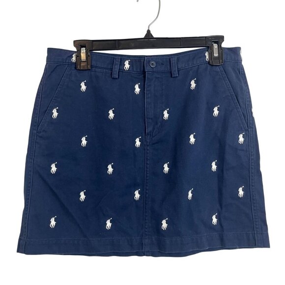Vintage Ralph Lauren Pony Logo Embroidered Mini Skirt Navy Blue Preppy Y2K Sze 6 - Picture 1 of 5